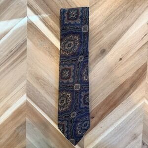 Burberry London Mens Silk Tie Blue Burgundy Medallion Paisley Luxury Designer